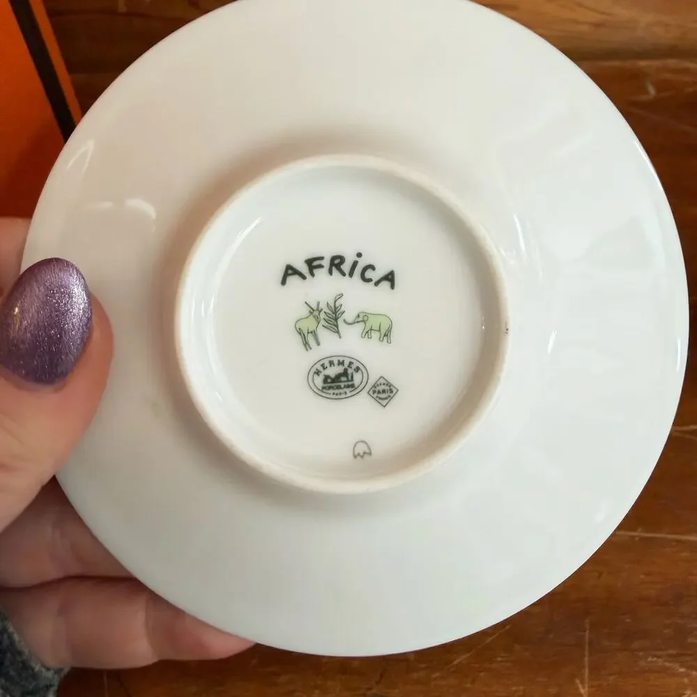 Hermès Africa Green Demitasse Cup and Saucer Set With Box
